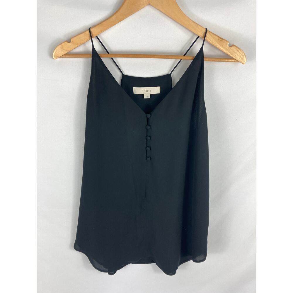 Ann Taylor LOFT Black V Neck Chiffon Tank Size Small